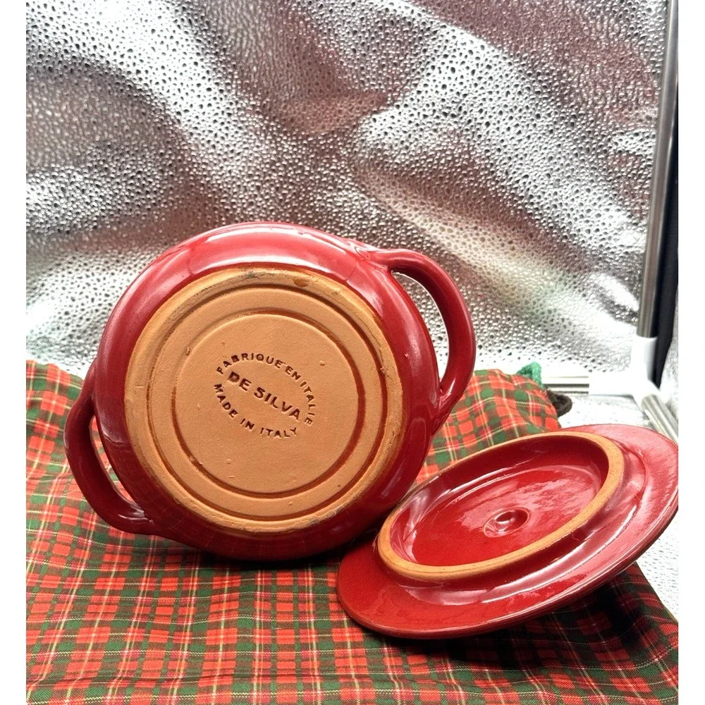 DE SILVA 6 RED‎ Casserole Baking Dish Lid Handles Ceramic Italian Terracotta VTG